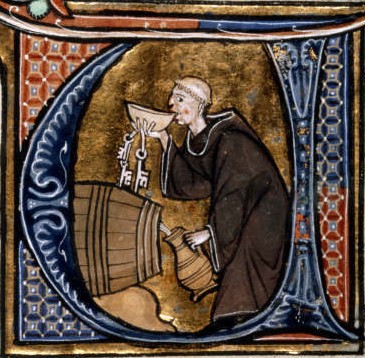 Ein mittelalterliches Abbild eines Mannes beim Konsum von Bier o.Ä.