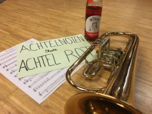 Der Musikverein Allerheiligen/Mürzhofen mit seinem Slogan "Achtelnoten statt Achtel Rot" 