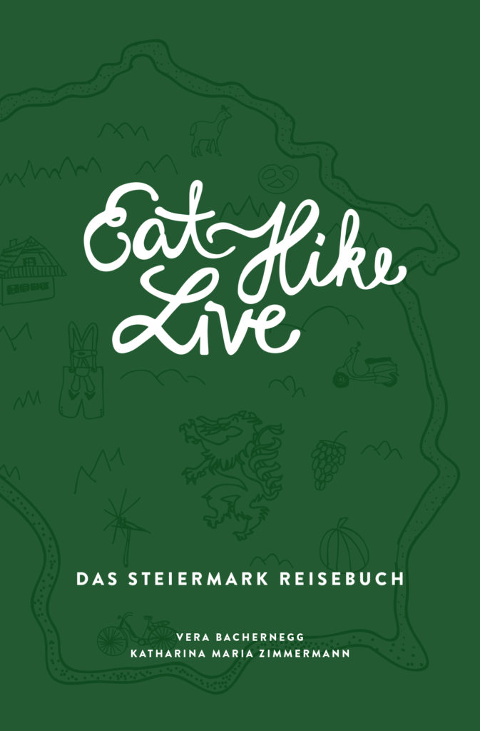 Das grüner Cover eines Reiseführers mit der Aufschrift "EatHikeLive"