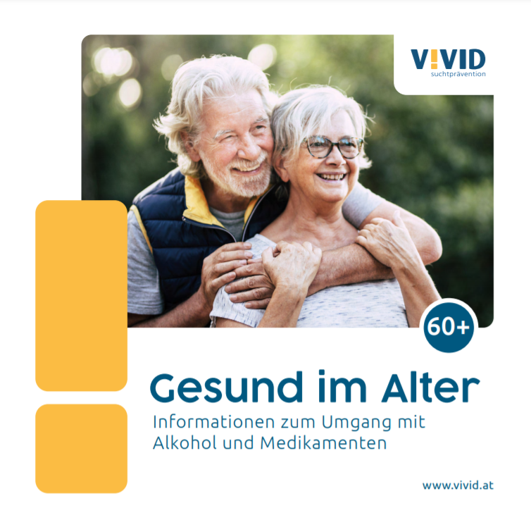Ein Sujet von der VIVID Suchtprävention mit der Aufschrift "Gesund im Alter"