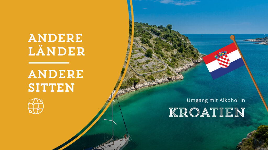 Eine kroatische Insel umringt von seichtem Wasser. Die kroatische Landesflagge ist eingeblendet