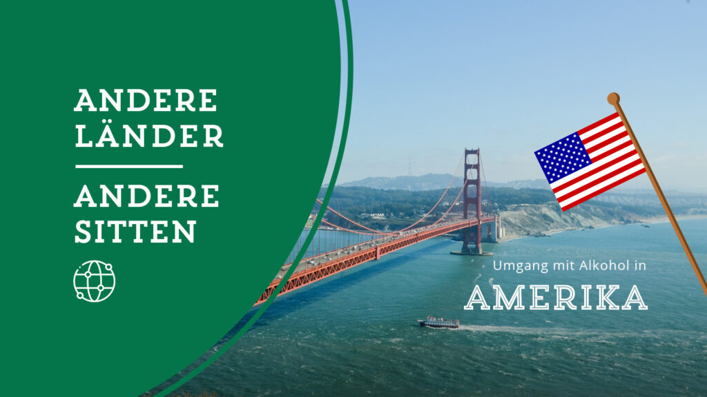 Die Golden Gate Bridge bei Schönwetter. Flagge der USA eingeblendet