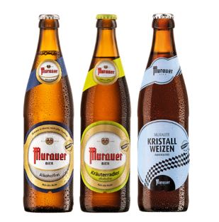 3 regionale Geschmackssorten von alkoholfreiem Bier der Marke Murauer. 