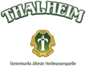 Logo des Unternehmen Thalheim mit der Aufschrift "Steiermarks älteste Heilwasserquelle"