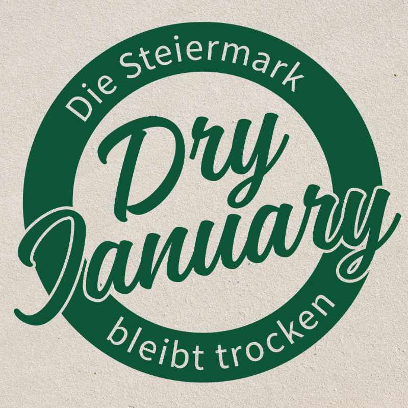 Grünes Logo mit Schrift "Dry January. Die Steiermark bleibt trocken"